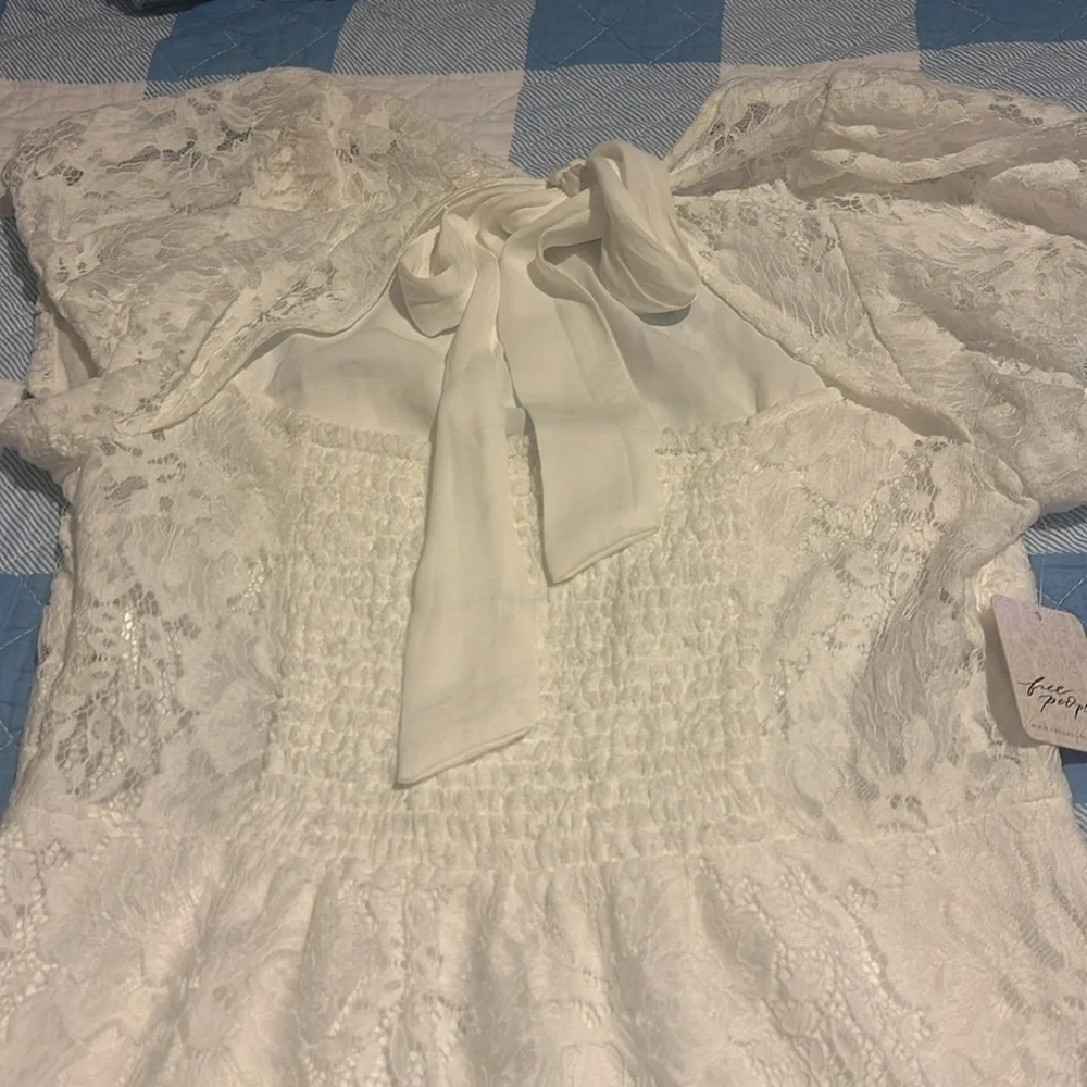 NWT Free People Hailee Puff Sleeve Lace Dress in Ivory